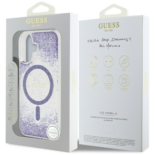 Guess HC Resin Bottom Glitter MagSafe case for iPhone 16 - purple 7