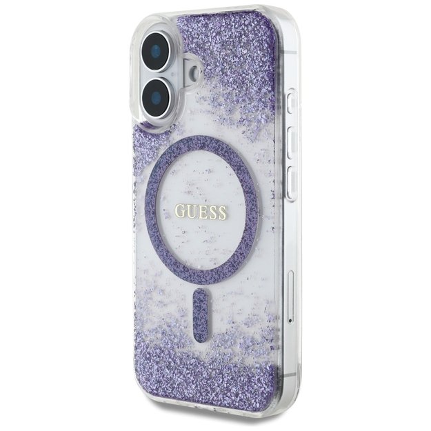Guess HC Resin Bottom Glitter MagSafe case for iPhone 16 - purple 1