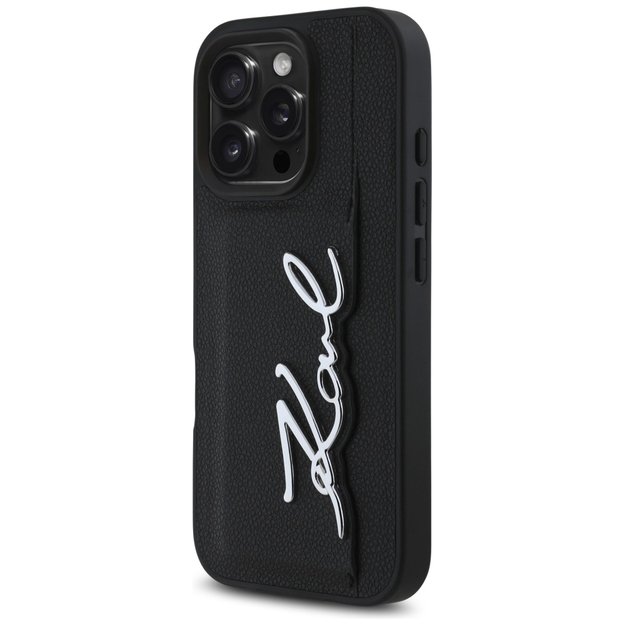 Karl Lagerfeld HC Grained PU Cardslot Metal Signature iPhone 16 Pro Case - Black 1