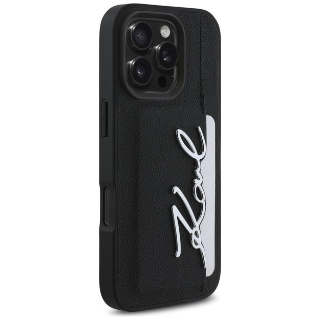 Karl Lagerfeld HC Grained PU Cardslot Metal Signature iPhone 16 Pro Case - Black 3
