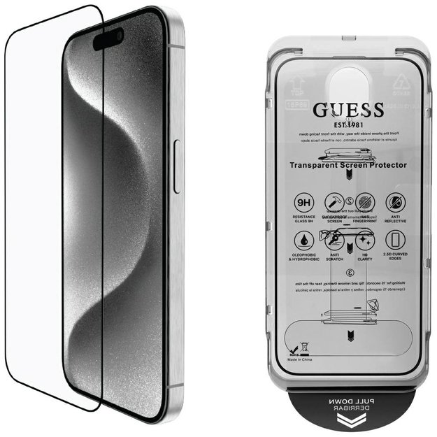 Guess BP Rhinestone 2in1 Screen Protector and Camera Lens Set for iPhone 16 Pro Max - Silver