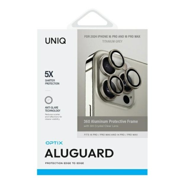 Uniq Optix Aluminum Camera Lens Protector iPhone 16 Pro / 16 Pro Max with applicator - titanium 1
