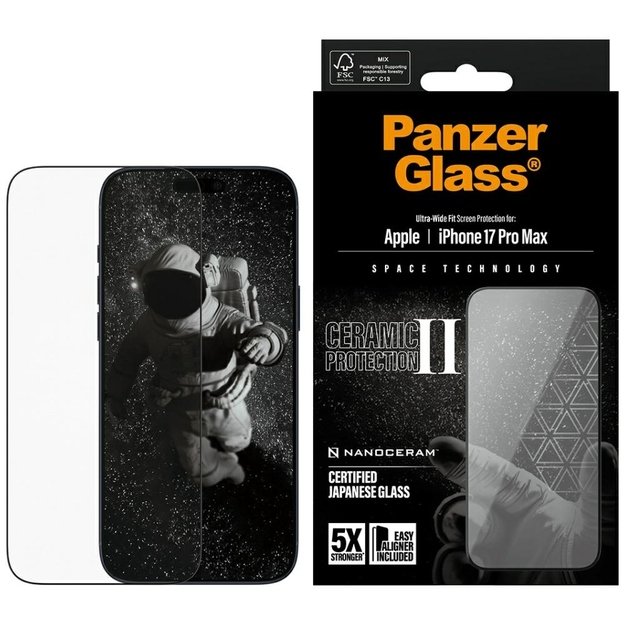 PanzerGlass Ceramic II Ultra-Wide Fit EasyAligne Tempered Glass for iPhone 17 Pro Max