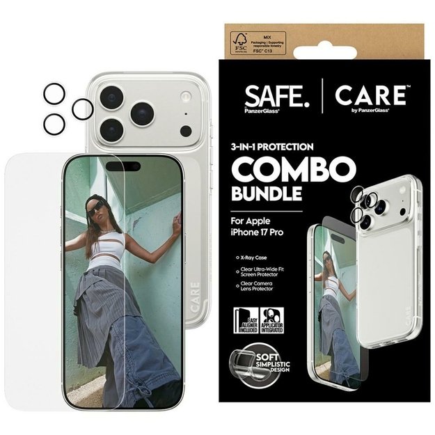 CARE by PanzerGlass Fashionable Combo 3in1 Case + Glass + Lens for iPhone 17 Pro