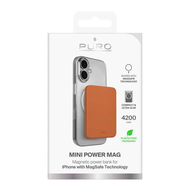 Puro 4200mAh Ultra-Thin MagSafe USB-C Compatible Power Bank - Orange 1