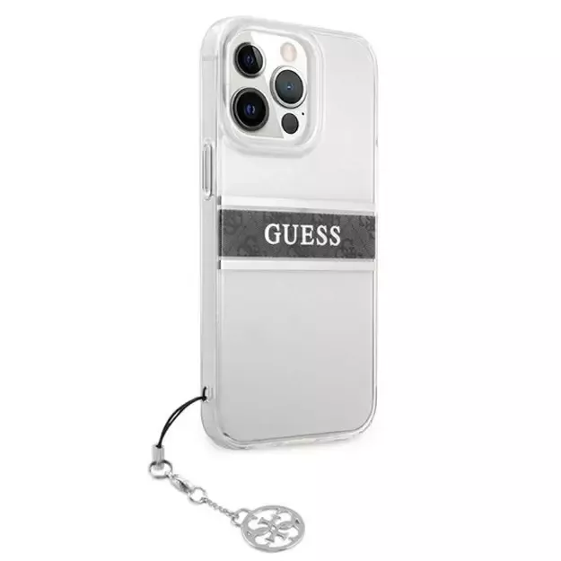 Guess GUHCP13LKB4GGR iPhone 13 Pro / 13 6,1  Transparent hardcase 4G Grey Strap Charm 3