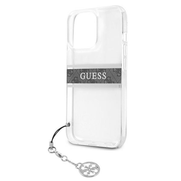 Guess GUHCP13LKB4GGR iPhone 13 Pro / 13 6,1  Transparent hardcase 4G Grey Strap Charm 12