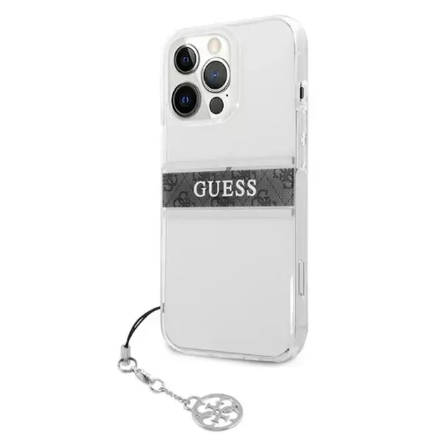 Guess GUHCP13LKB4GGR iPhone 13 Pro / 13 6,1  Transparent hardcase 4G Grey Strap Charm 1