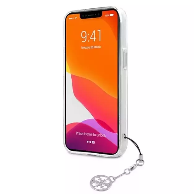 Guess GUHCP13LKB4GGR iPhone 13 Pro / 13 6,1  Transparent hardcase 4G Grey Strap Charm 4