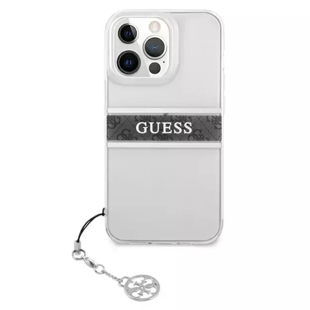 Guess GUHCP13LKB4GGR iPhone 13 Pro / 13 6,1  Transparent hardcase 4G Grey Strap Charm 2