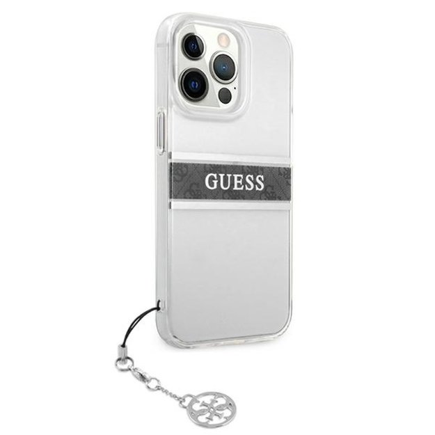 Guess GUHCP13LKB4GGR iPhone 13 Pro / 13 6,1  Transparent hardcase 4G Grey Strap Charm 10