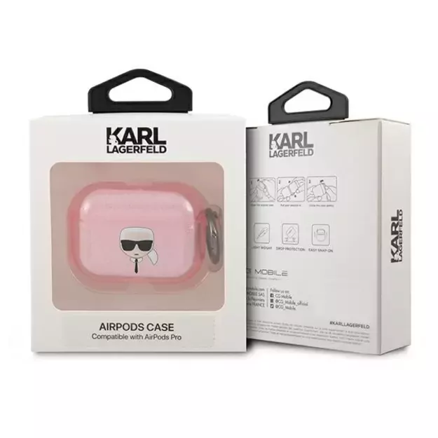 Karl Lagerfeld KLAPUKHGP AirPods Pro cover różowy/pink Glitter Karl`s Head 2