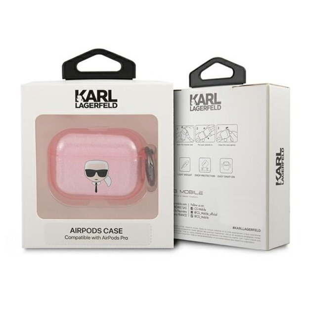 Karl Lagerfeld KLAPUKHGP AirPods Pro cover różowy/pink Glitter Karl`s Head 4