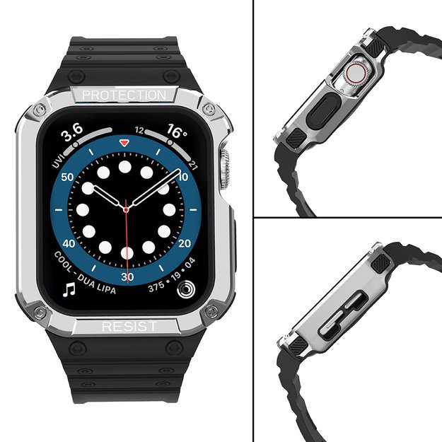 Protect Strap Band for Apple Watch 38/40/41mm Armored Case Strap - Black, Silver 11