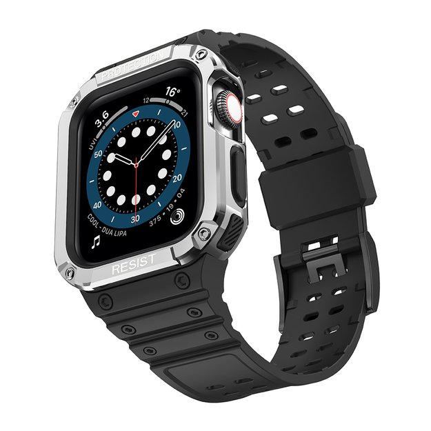 Protect Strap Band for Apple Watch 38/40/41mm Armored Case Strap - Black, Silver 9
