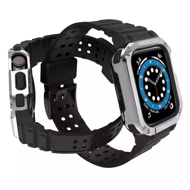 Protect Strap Band for Apple Watch 38/40/41mm Armored Case Strap - Black, Silver 2