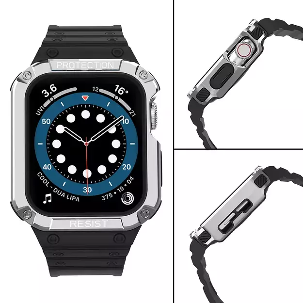 Protect Strap Band for Apple Watch 38/40/41mm Armored Case Strap - Black, Silver 3