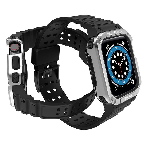 Protect Strap Band for Apple Watch 38/40/41mm Armored Case Strap - Black, Silver 10