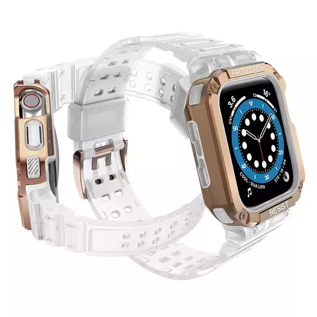 Protect Strap Band for Apple Watch 42/44/45mm Armored Case Strap - Transparent, Rose Gold 10