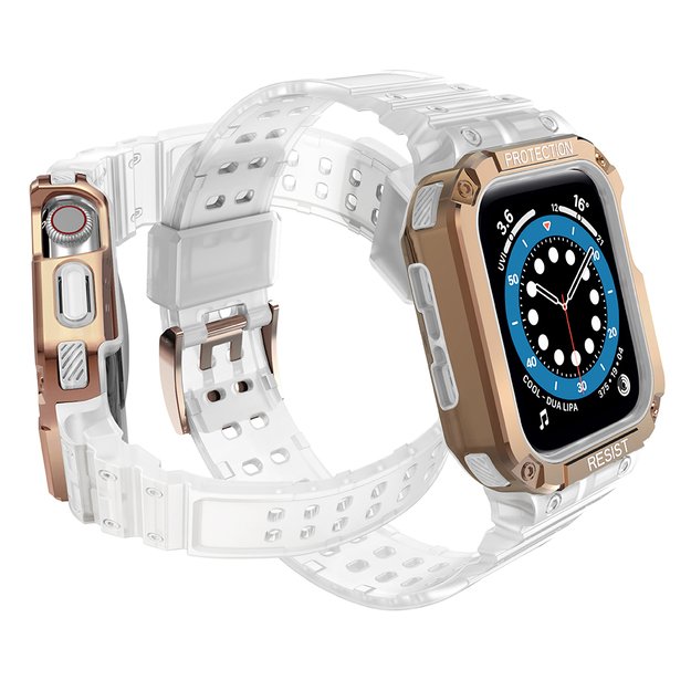 Protect Strap Band for Apple Watch 42/44/45mm Armored Case Strap - Transparent, Rose Gold 2
