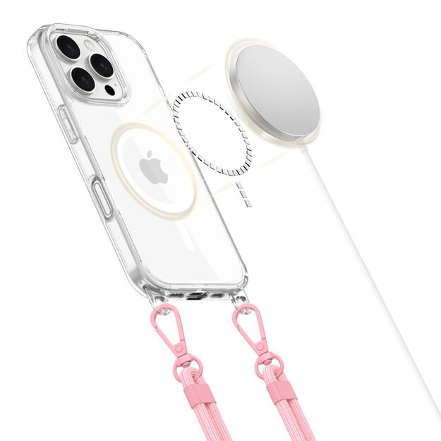 Tech-Protect Flexair Chain MagSafe Case for iPhone 16 Pro - Clear + 2 Lanyards (Pink and Gray) 1