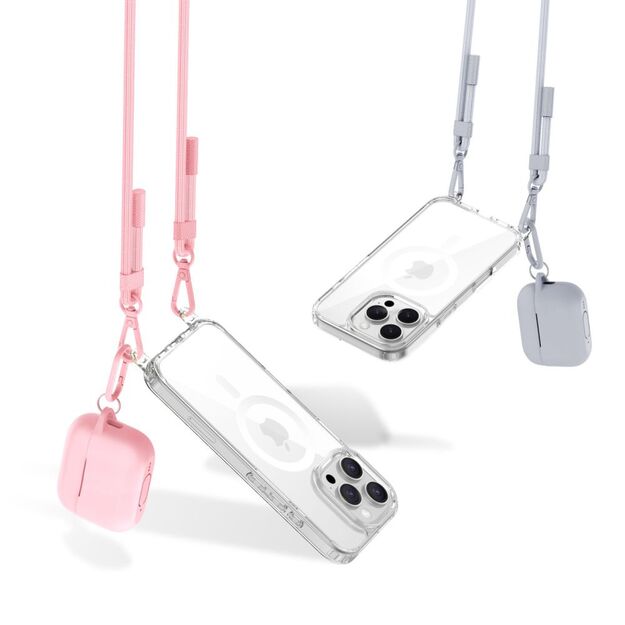 Tech-Protect Flexair Chain MagSafe Case for iPhone 16 Pro - Clear + 2 Lanyards (Pink and Gray) 4