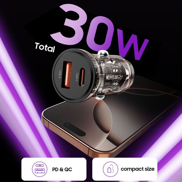 Tech-Protect CC01 30W 2-Port USB-A / USB-C Car Charger - Black 3