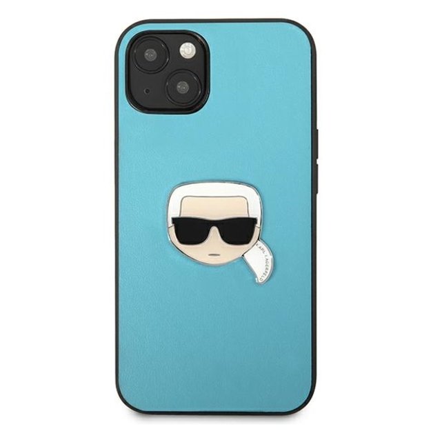 Karl Lagerfeld KLHCP13SPKMB iPhone 13 mini 5,4  niebieski/blue hardcase Leather Ikonik Karl`s Head Metal 2