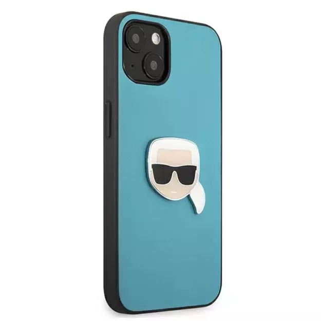 Karl Lagerfeld KLHCP13SPKMB iPhone 13 mini 5,4  niebieski/blue hardcase Leather Ikonik Karl`s Head Metal 10