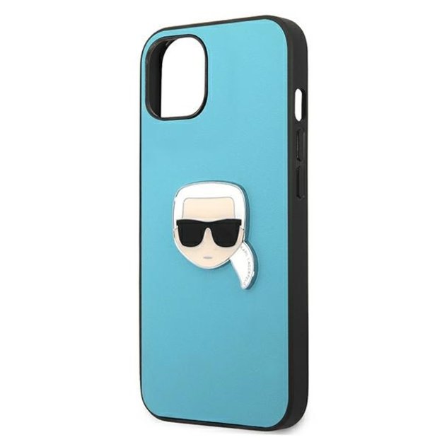 Karl Lagerfeld KLHCP13SPKMB iPhone 13 mini 5,4  niebieski/blue hardcase Leather Ikonik Karl`s Head Metal 5
