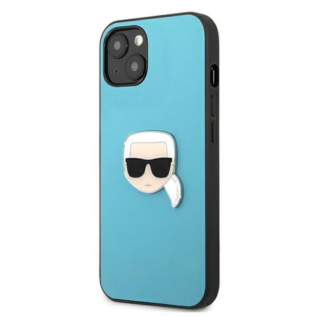 Karl Lagerfeld KLHCP13SPKMB iPhone 13 mini 5,4  niebieski/blue hardcase Leather Ikonik Karl`s Head Metal 1