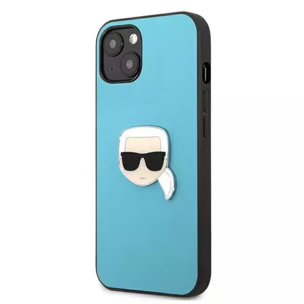 Karl Lagerfeld KLHCP13SPKMB iPhone 13 mini 5,4  niebieski/blue hardcase Leather Ikonik Karl`s Head Metal 8