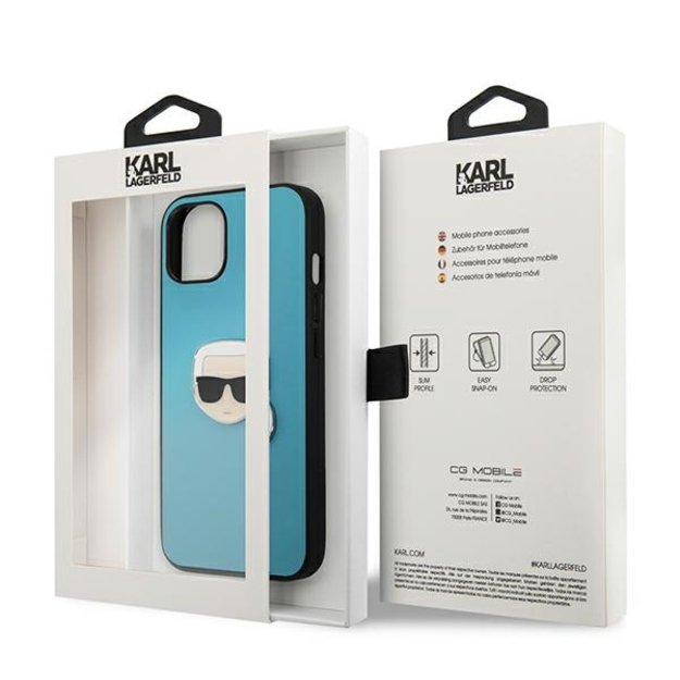 Karl Lagerfeld KLHCP13SPKMB iPhone 13 mini 5,4  niebieski/blue hardcase Leather Ikonik Karl`s Head Metal 7