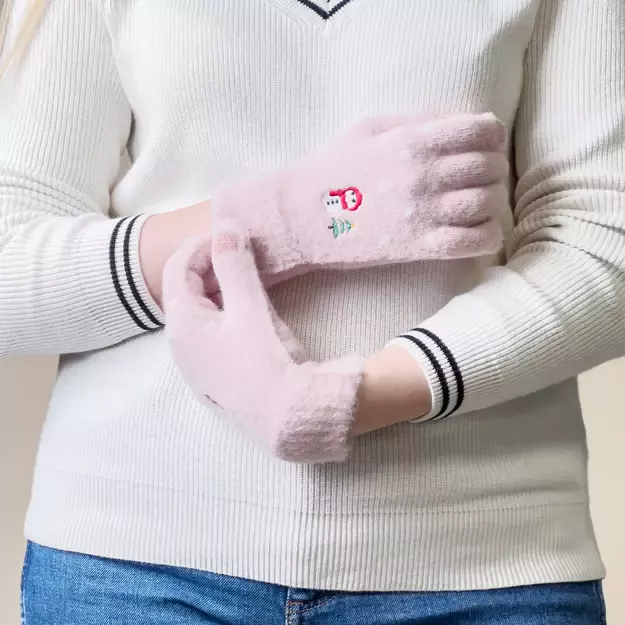Women s winter telephone gloves with a snowman and a Christmas tree - pink 3