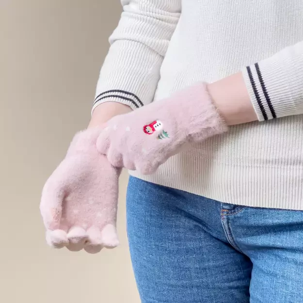 Women s winter telephone gloves with a snowman and a Christmas tree - pink 4