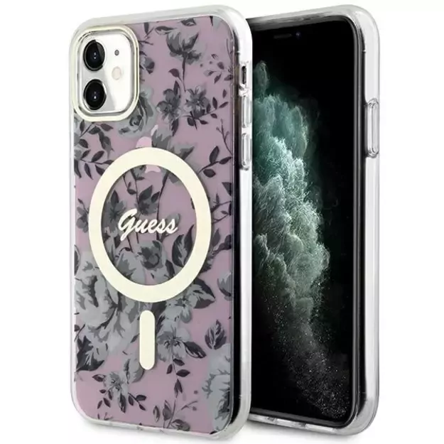 Guess GUHMN61HCFWSP iPhone 11 / Xr 6.1  pink/pink hardcase Flower MagSafe