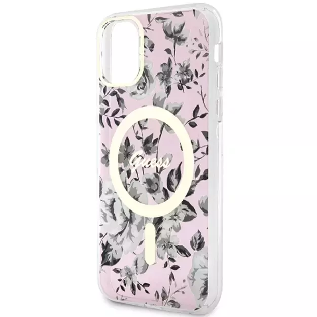 Guess GUHMN61HCFWSP iPhone 11 / Xr 6.1  pink/pink hardcase Flower MagSafe 5