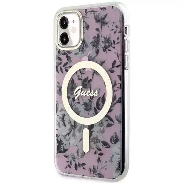 Guess GUHMN61HCFWSP iPhone 11 / Xr 6.1  pink/pink hardcase Flower MagSafe 1
