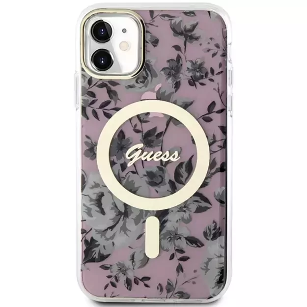 Guess GUHMN61HCFWSP iPhone 11 / Xr 6.1  pink/pink hardcase Flower MagSafe 2