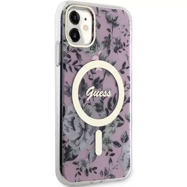 Guess GUHMN61HCFWSP iPhone 11 / Xr 6.1  pink/pink hardcase Flower MagSafe 3