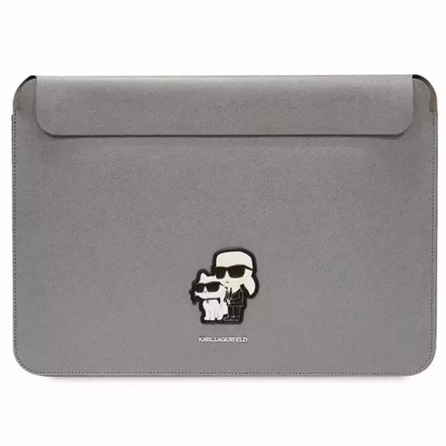 Karl Lagerfeld Saffiano Karl&amp Choupette case for a 16&quot  laptop - silver