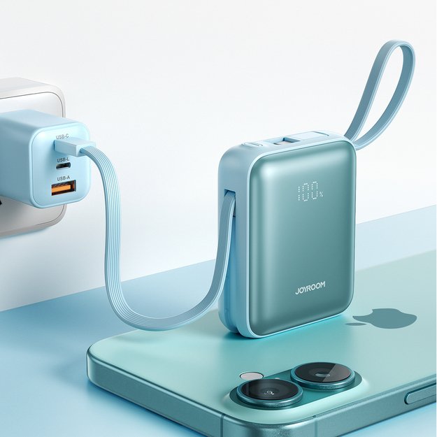 Joyroom JR-PBF27 22.5W 10000mAh Powerbank with Two Built-in Cables - Blue 4