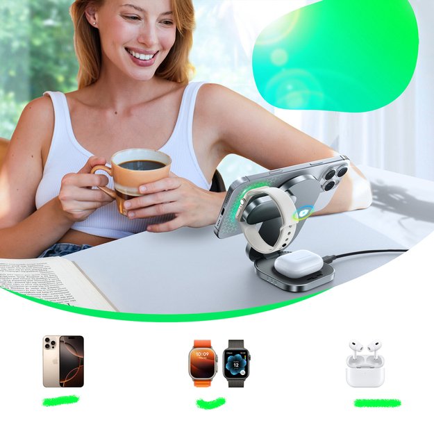 Joyroom JR-W17 Qi 3-in-1 Wireless Inductive Charger - Black 3