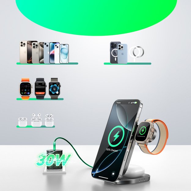 Joyroom JR-W17 Qi 3-in-1 Wireless Inductive Charger - Black 2