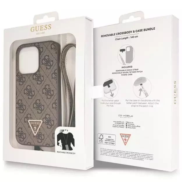 Guess GUHCP14LP4TDSCPW case for iPhone 14 Pro - brown Crossbody 4G Metal Logo 16