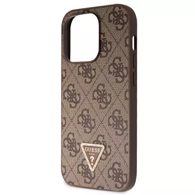 Guess GUHCP14LP4TDSCPW case for iPhone 14 Pro - brown Crossbody 4G Metal Logo 14