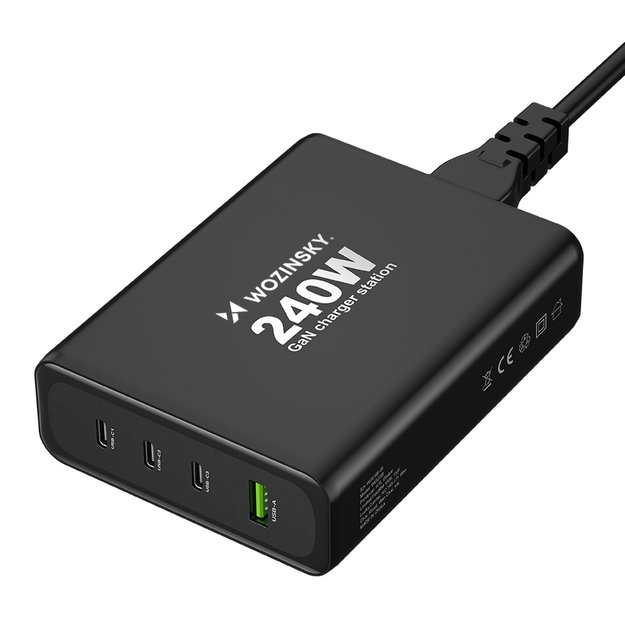 Wozinsky WGCSB 240W GaN wall charger USB-A / 3 x USB-C - black 2