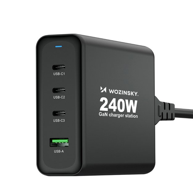 Wozinsky WGCSB 240W GaN wall charger USB-A / 3 x USB-C - black 3