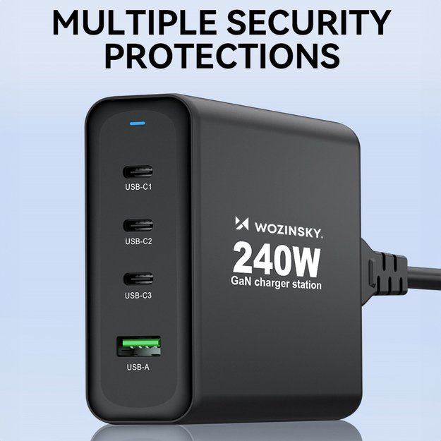 Wozinsky WGCSB 240W GaN wall charger USB-A / 3 x USB-C - black 7