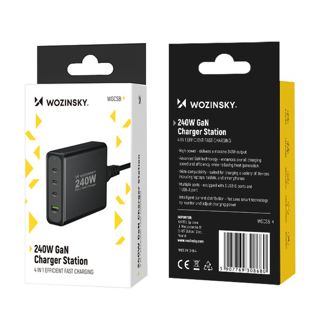 Wozinsky WGCSB 240W GaN wall charger USB-A / 3 x USB-C - black 5
